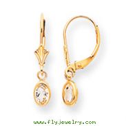 14K Gold Oval Bezel April White Zircon Leverback Earrings