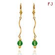 14K Gold Peridot Colored Crystal Bead Leverback Earrings