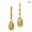 14K Gold Polished & Diamond-Cut Filigree Dangle Leverback Earrings