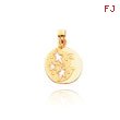 14K Gold Polished  Moon with Three Stars Pendant