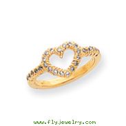 14K Gold Polished AA Diamond Heart Ring