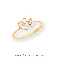 14K Gold Polished AA Diamond Heart Ring