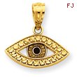 14K Gold Polished And Rhodium Enameled Eye Pendant