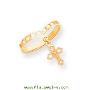 14K Gold Polished Cross Dangle Charm Ring