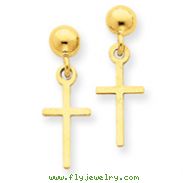 14K Gold Polished Cross Dangle Post Earrings