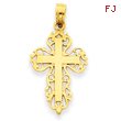 14K Gold Polished Filigree Cross Charm