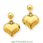 14K Gold Polished Puffed Heart Dangle Post Earrings
