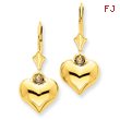 14K Gold Puff Heart Leverback Earrings