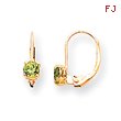 14K Gold Round August Peridot Leverback Earrings