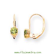 14K Gold Round August Peridot Leverback Earrings