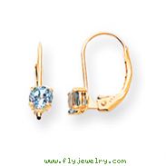 14K Gold Round December Blue Topaz Leverback Earrings