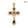 14K Gold Ruby & Emerald Cabochon Cross Pendant