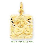 14K Gold Satin & Diamond -Cut Angel Charm