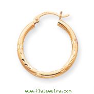 14K Gold Satin & Diamond-Cut 2.5x25mm Round Hoop Earrings