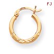 14K Gold Satin & Diamond-Cut 2x15mm Round Tube Hoop Earrings