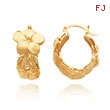 14K Gold Satin & Polished Plumeria Hoop Earrings