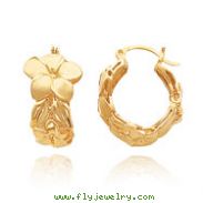 14K Gold Satin & Polished Plumeria Hoop Earrings