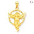 14K Gold Satin Angel In Circle Pendant