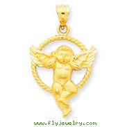 14K Gold Satin Angel In Circle Pendant