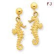 14K Gold Sea Horse Dangle Earrings