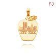 14K Gold Solid New York Skyline On Small Apple Pendant