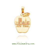 14K Gold Solid New York Skyline On Small Apple Pendant