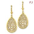 14K Gold Teardrop Filigree Dangle Leverback Earrings