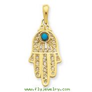 14K Gold Turquoise Filigree Chamseh Pendant