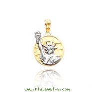 14K Gold Two-Tone Small Lady Liberty on American Flag Disk Pendant