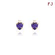 14K Gold Violet CZ And CZ Heart Earrings