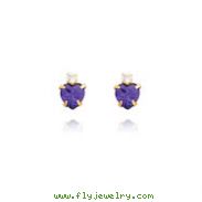 14K Gold Violet CZ And CZ Heart Earrings