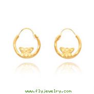 14K Gold Wire Diamond Cut Butterfly Hoop Earrings