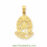 14K Good Luck w/Horseshoe and Clover Pendant