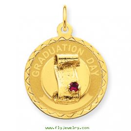 14k Graduation Day Charm with Red Synthetic Stone Charm