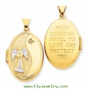 14k Guardian Angel with Diamond 26mm Oval Locket