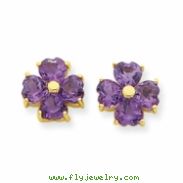 14k Heart Amethyst Flower Post Earrings