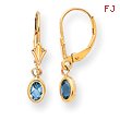 14K Oval Bezel December Blue Topaz Leverback Earrings