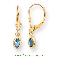 14K Oval Bezel December Blue Topaz Leverback Earrings