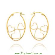 14K Oval Hoop With Open Hearts Earrings