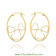 14K Oval Hoop With Open Hearts Earrings