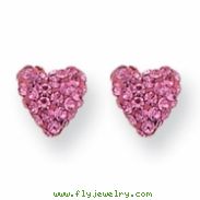 14k Pink Crystal Heart Post Earrings