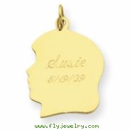 14k Plain Large .009 Gauge Facing Left Engraveable Girl Head Charm