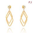 14K Polished & Patterned Diamond Shaped Post Earrings