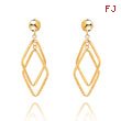 14K Polished & Patterned Diamond Shaped Post Earrings