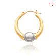 14K Polished & Satin Fancy Ball Design Hollow Hoop Earrings