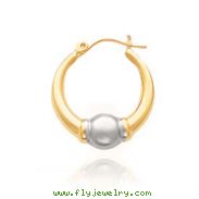 14K Polished & Satin Fancy Ball Design Hollow Hoop Earrings