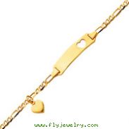 14K Polished Figaro Link with Dangling Heart Baby/Child ID Bracelet