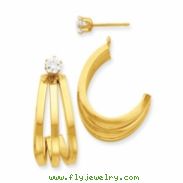 14k Polished J Hoop with 4mm CZ Stud Earring Jackets