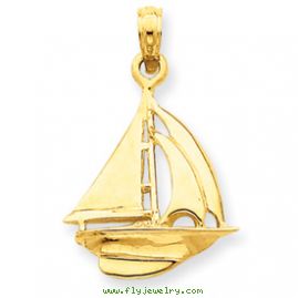 14k Polished Open-Backed Sailboat Pendant