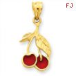 14k Polished Red Enameled Cherries Pendant